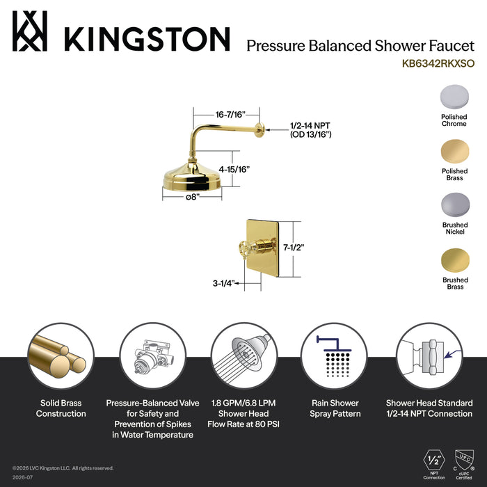 Kingston Webb KB6342RKXSO Single-Handle Pressure Balanced Shower Faucet, Polished Brass