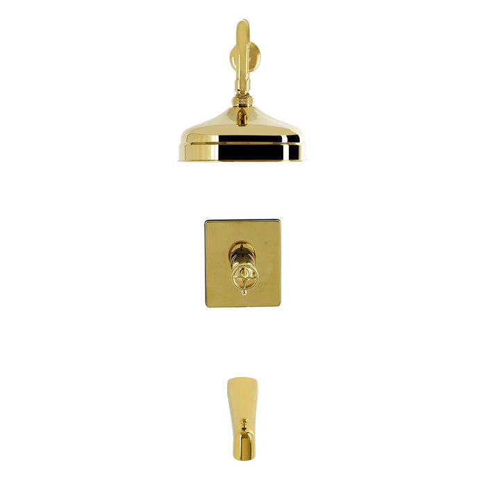 Kingston Levante KB6342RNK Knurled Single-Handle Pressure Balanced Tub and Shower Faucet, Polished Brass