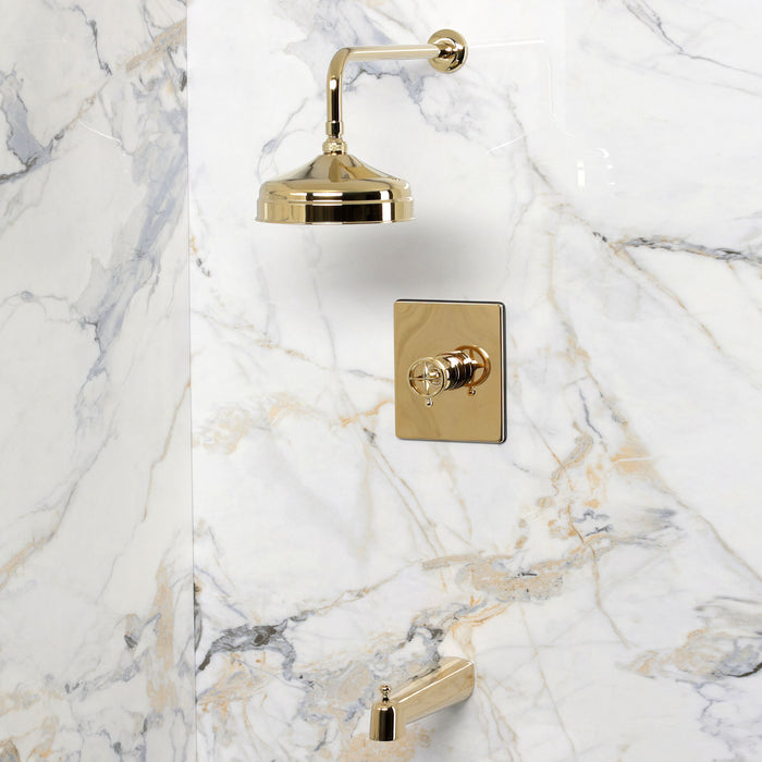 Kingston Levante KB6342RNK Knurled Single-Handle Pressure Balanced Tub and Shower Faucet, Polished Brass