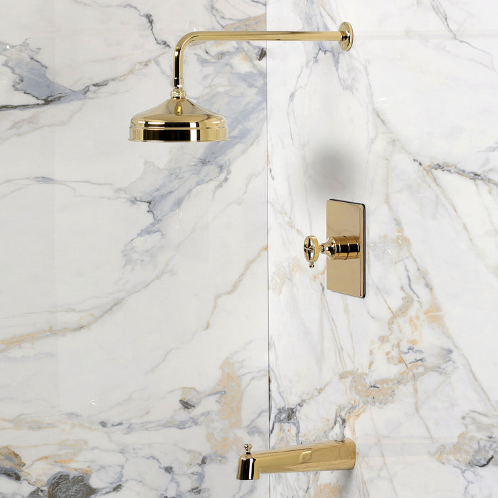 Kingston Levante KB6342RNK Knurled Single-Handle Pressure Balanced Tub and Shower Faucet, Polished Brass