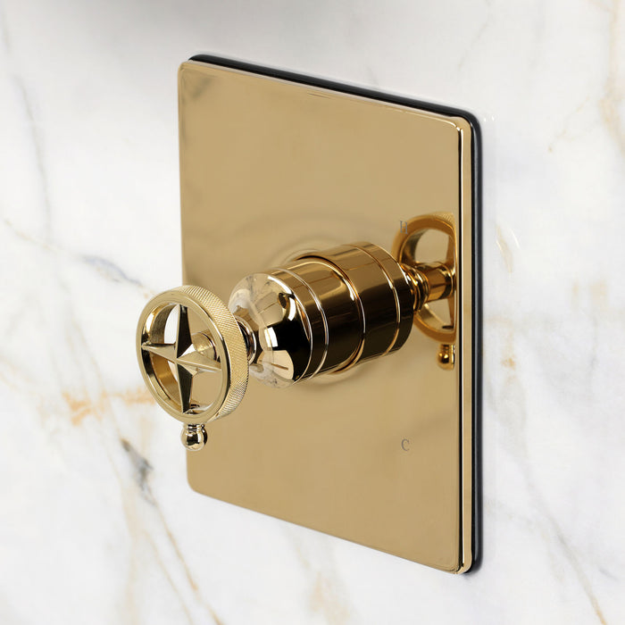 Kingston Levante KB6342RNK Knurled Single-Handle Pressure Balanced Tub and Shower Faucet, Polished Brass