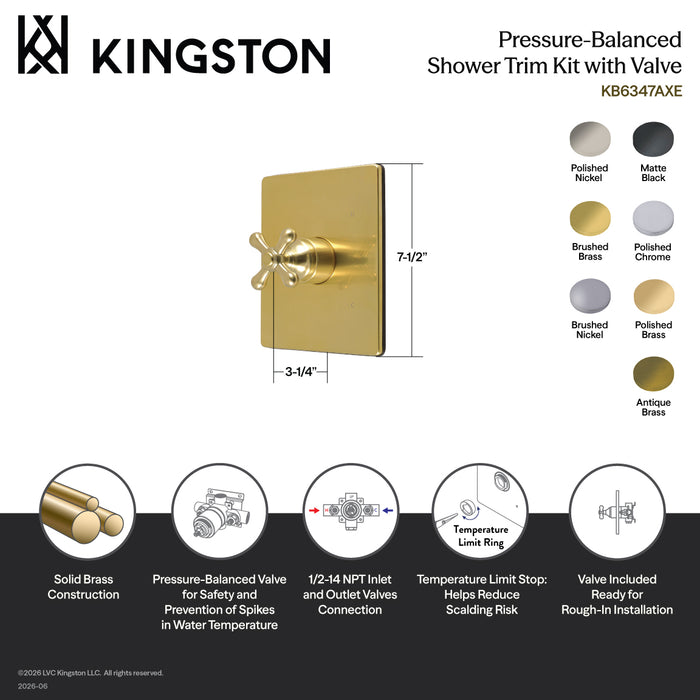 Kingston Revival KB6343AXE Single-Handle Pressure Balanced Shower Valve and Trim Set, Antique Brass (Valve Included)