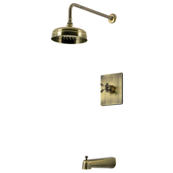 Kingston Convergent KB6343KNX Knurled Single-Handle Pressure Balanced Tub and Shower Faucet, Antique Brass
