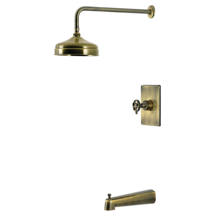 Kingston Webb KB6343RKX Single-Handle Pressure Balanced Tub and Shower Faucet, Antique Brass