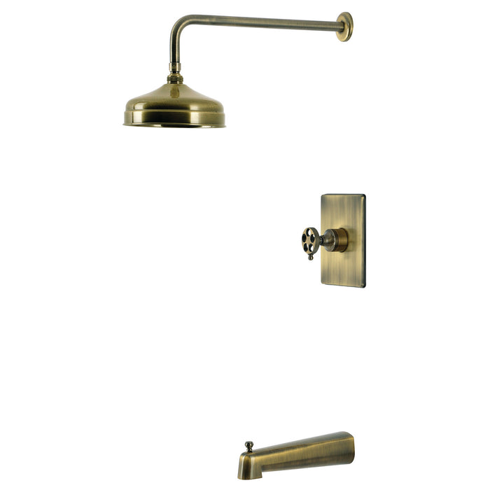 Kingston Wendell KB6343RKZ Knurled Single-Handle Pressure Balanced Tub and Shower Faucet, Antique Brass