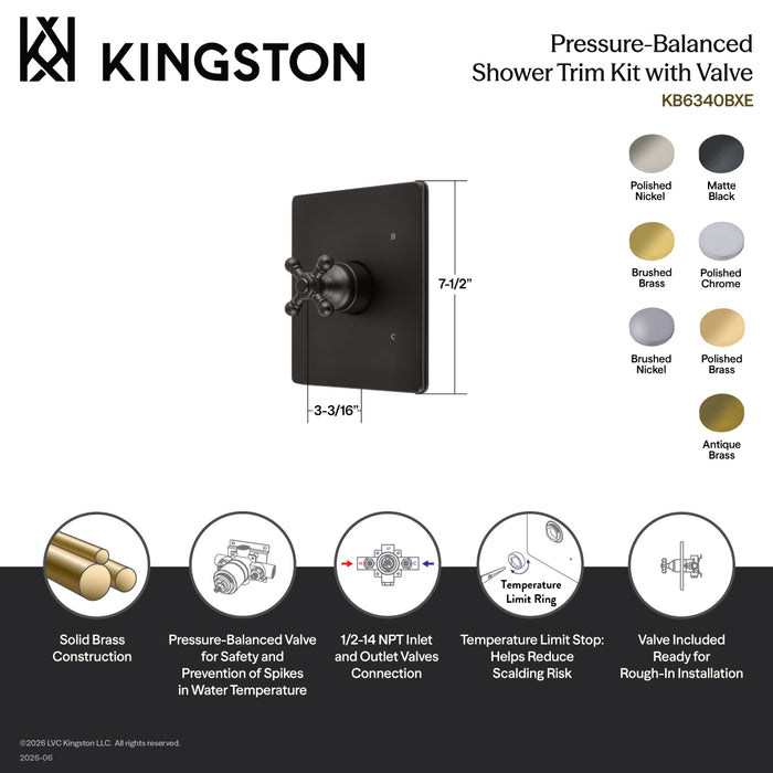 Kingston Metropolitan KB6346BXE Single-Handle Pressure Balanced Shower Valve and Trim Set, Polished Nickel (Valve Included)