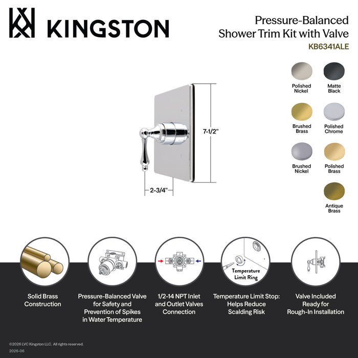 Kingston Revival KB6347ALE Single-Handle Pressure Balanced Shower Valve and Trim Set, Brushed Brass (Valve Included)