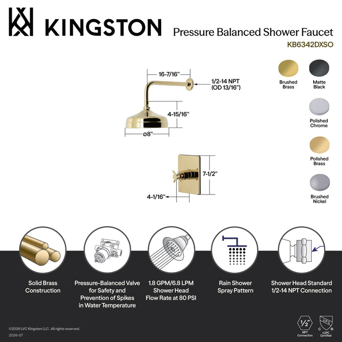 Kingston Sona KB6347DXSO - Concord Single-Handle Pressure Balanced Shower Faucet, Brushed Brass