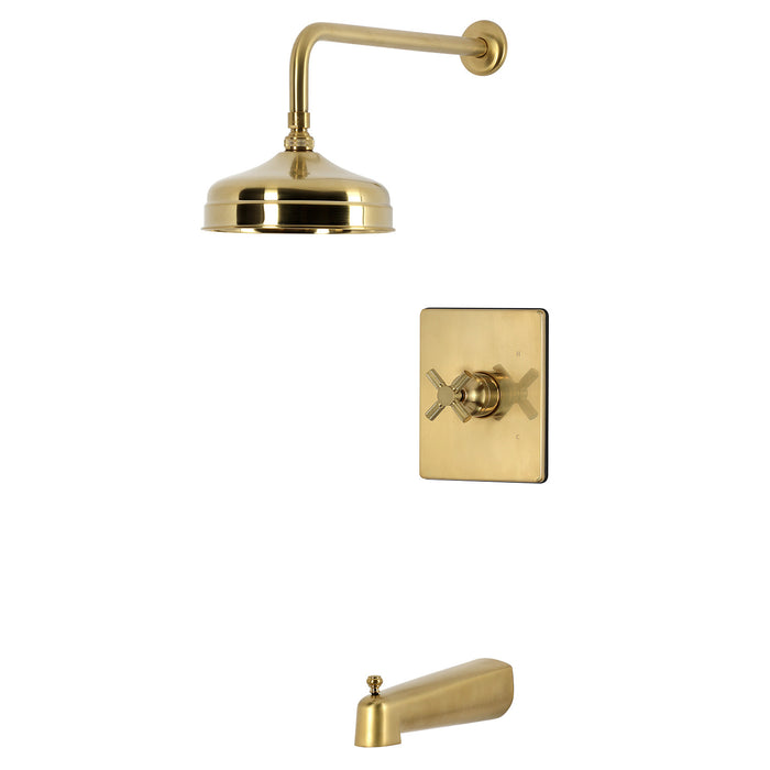 Kingston Convergent KB6347KNX Knurled Single-Handle Pressure Balanced Tub and Shower Faucet, Brushed Brass