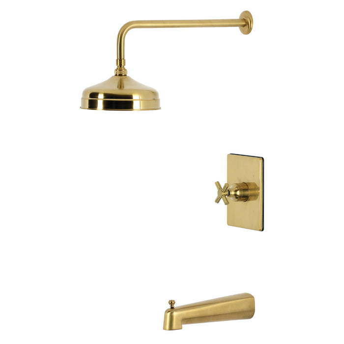 Kingston Convergent KB6347KNX Knurled Single-Handle Pressure Balanced Tub and Shower Faucet, Brushed Brass