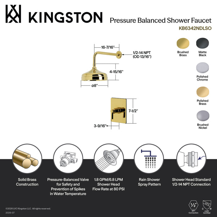Kingston NuvoFusion KB6347NDLSO Single-Handle Pressure Balanced Shower Faucet, Brushed Brass