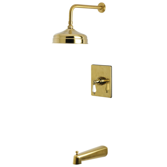 Kingston Tulare KB6347PL - Demure Single-Handle Pressure Balanced Tub and Shower Faucet, Brushed Brass