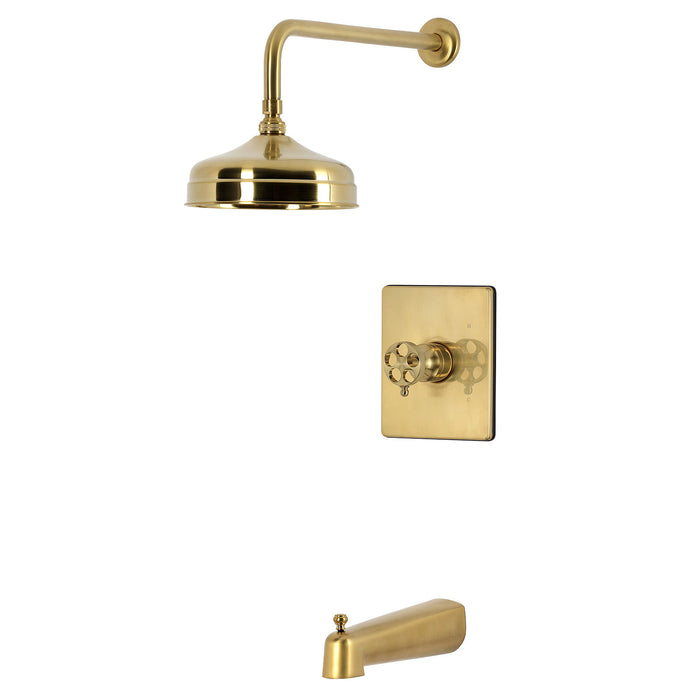 Kingston Wendell KB6347RKZ Knurled Single-Handle Pressure Balanced Tub and Shower Faucet, Brushed Brass