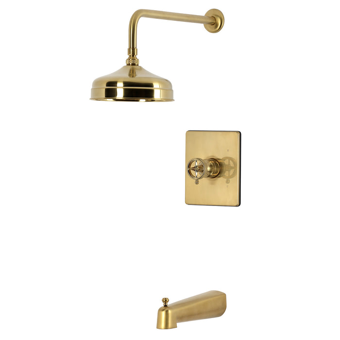 Kingston Levante KB6347RNK Knurled Single-Handle Pressure Balanced Tub and Shower Faucet, Brushed Brass