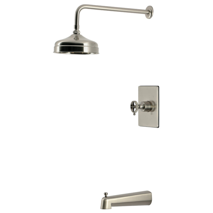 Kingston Levante KB6348RNK Knurled Single-Handle Pressure Balanced Tub and Shower Faucet, Brushed Nickel