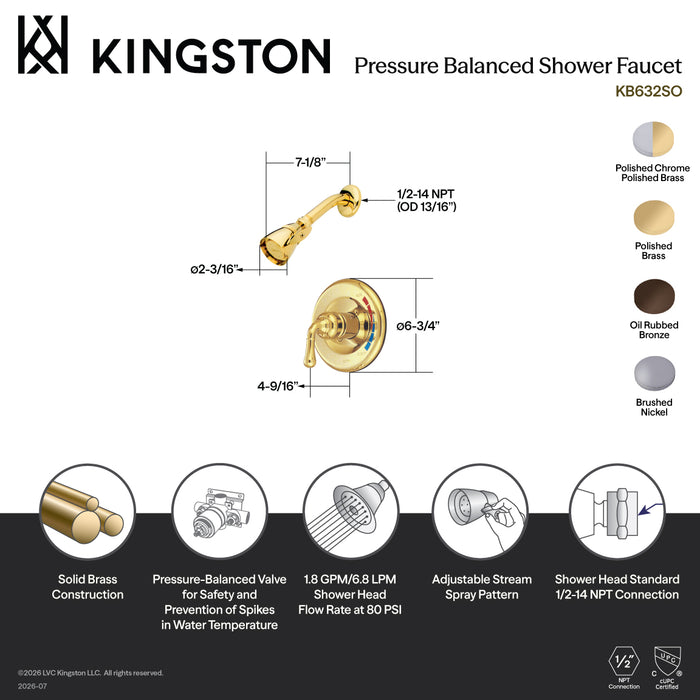 Kingston Tulare KB635SO - Magellan Single-Handle Pressure Balanced Shower Faucet, Oil Rubbed Bronze