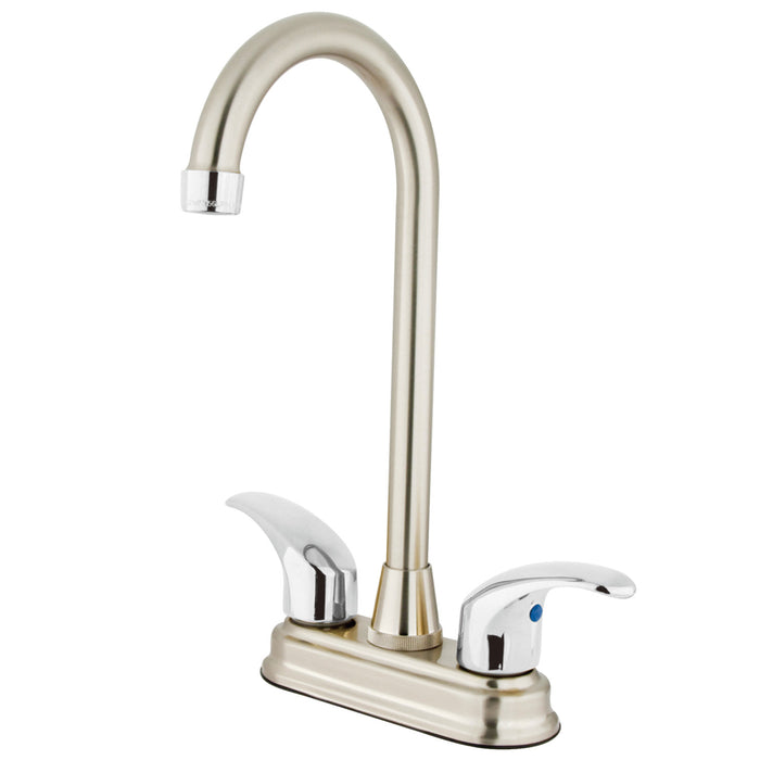 Kingston Tulare KB6497LL - Legacy Two-Handle 2-Hole Deck Mount Bar Faucet, Brushed Nickel/Polished Chrome
