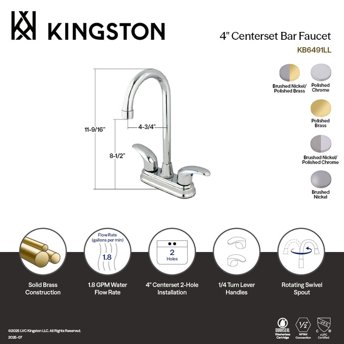 Kingston Tulare KB6499LL - Legacy Two-Handle 2-Hole Deck Mount Bar Faucet, Brushed Nickel/Polished Brass
