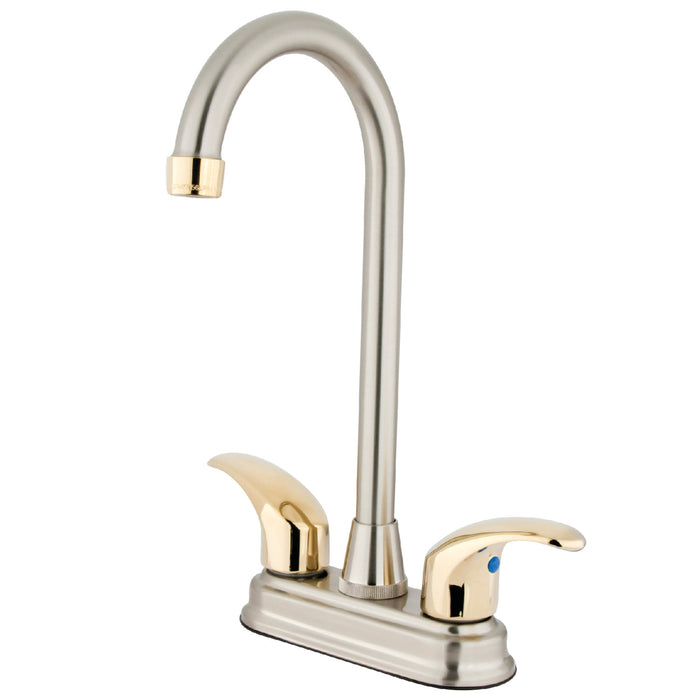 Kingston Tulare KB6499LL - Legacy Two-Handle 2-Hole Deck Mount Bar Faucet, Brushed Nickel/Polished Brass