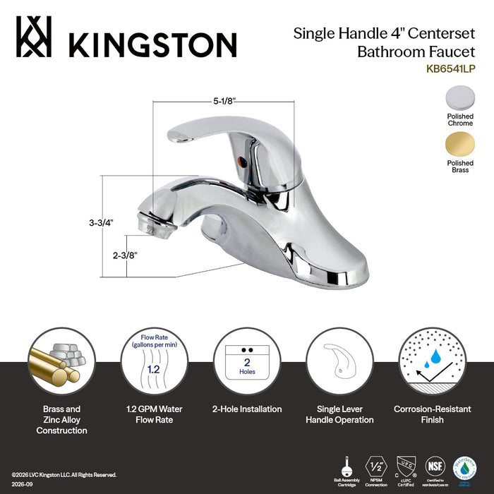 Kingston Tulare KB6542LP - Legacy Single-Handle 3-Hole Deck Mount 4-Inch Centerset Bathroom Faucet, Polished Brass