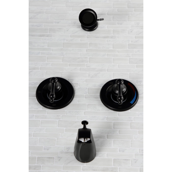 Kingston Heirloom KB660AL - Vintage Double-Handle Pressure Balanced Tub and Shower Faucet, Matte Black