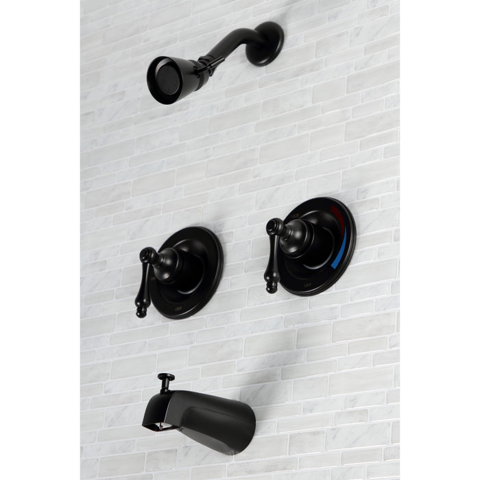 Kingston Heirloom KB660AL - Vintage Double-Handle Pressure Balanced Tub and Shower Faucet, Matte Black