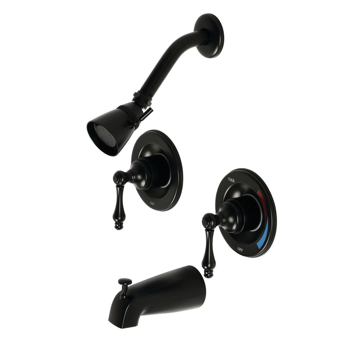 Kingston Heirloom KB660AL - Vintage Double-Handle Pressure Balanced Tub and Shower Faucet, Matte Black
