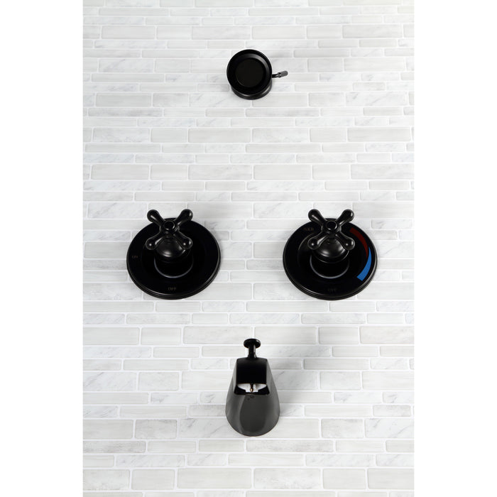 Kingston Heirloom KB660AX - Vintage Double-Handle Pressure Balanced Tub and Shower Faucet, Matte Black
