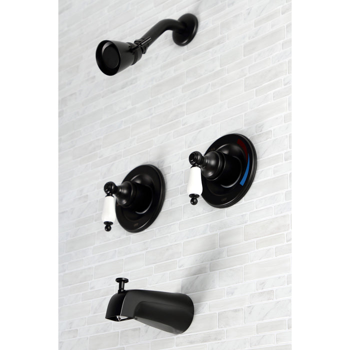 Kingston Heirloom KB660PL - Vintage Double-Handle Pressure Balanced Tub and Shower Faucet, Matte Black