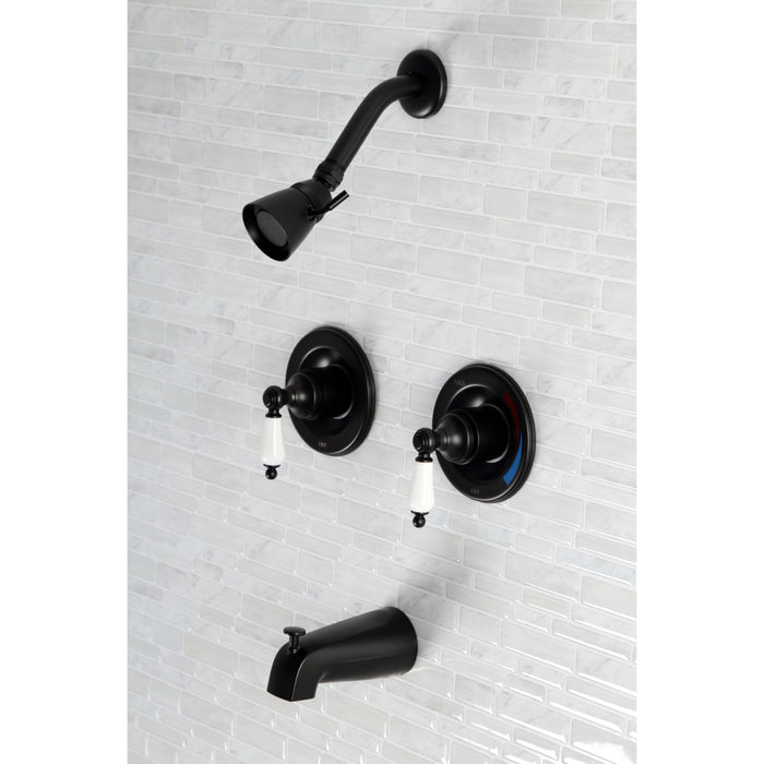 Kingston Heirloom KB660PL - Vintage Double-Handle Pressure Balanced Tub and Shower Faucet, Matte Black
