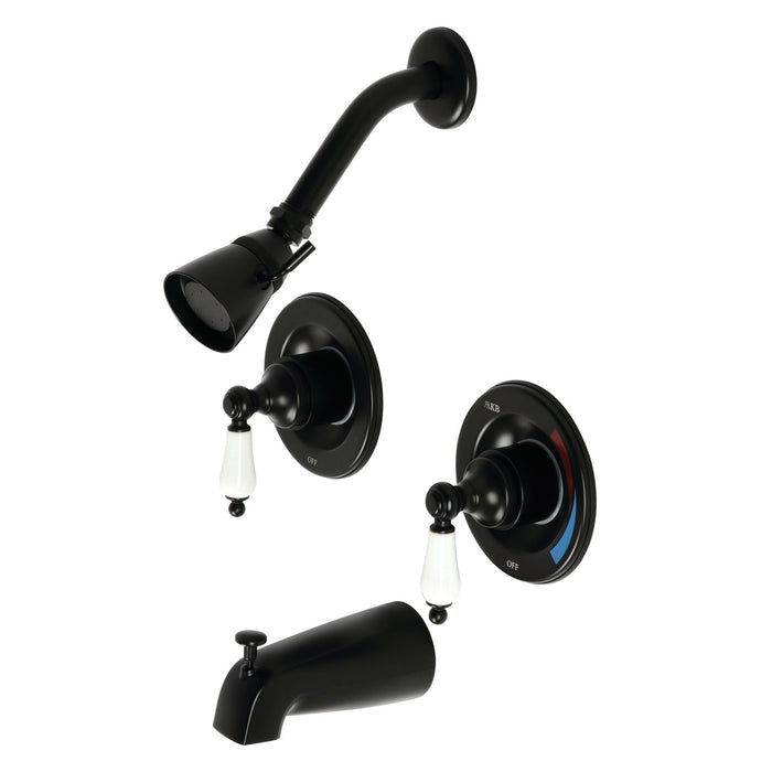 Kingston Heirloom KB660PL - Vintage Double-Handle Pressure Balanced Tub and Shower Faucet, Matte Black