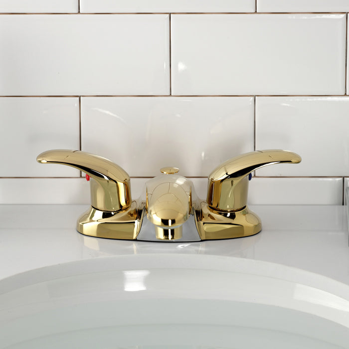 Kingston Tulare KB6622LL - Legacy Double-Handle 3-Hole Deck Mount 4-Inch Centerset Bathroom Faucet with Pop-Up Drain, Polished Brass