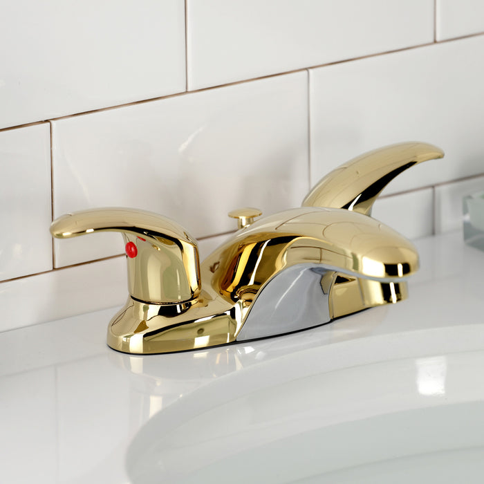 Kingston Tulare KB6622LL - Legacy Double-Handle 3-Hole Deck Mount 4-Inch Centerset Bathroom Faucet with Pop-Up Drain, Polished Brass