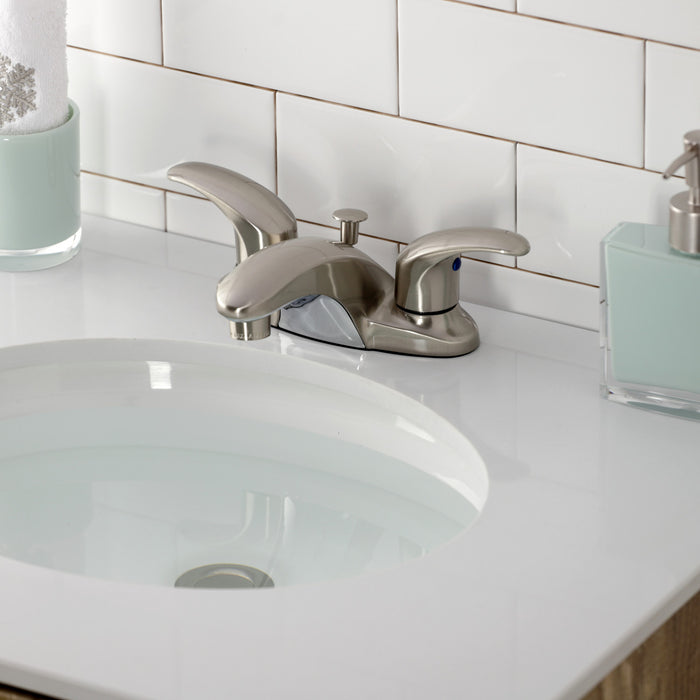 Kingston Tulare KB6628LL - Legacy Double-Handle 3-Hole Deck Mount 4-Inch Centerset Bathroom Faucet with Pop-Up Drain, Brushed Nickel