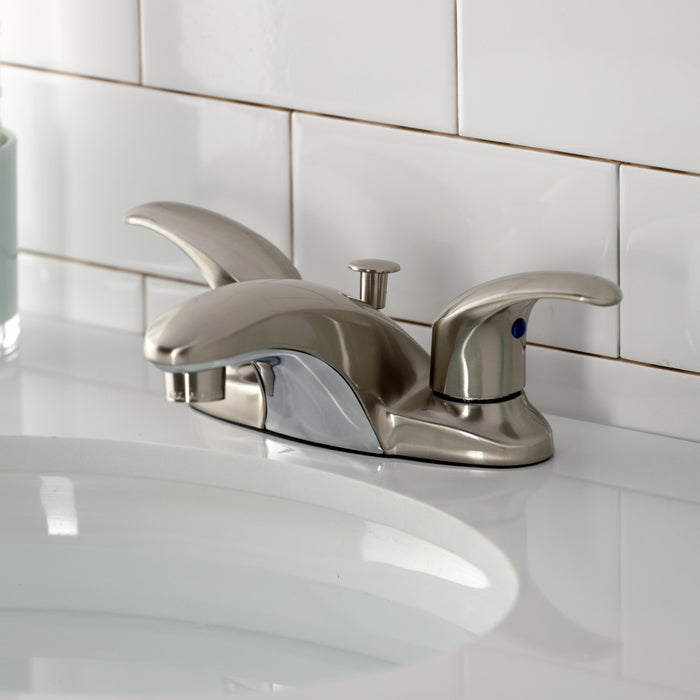 Kingston Tulare KB6628LL - Legacy Double-Handle 3-Hole Deck Mount 4-Inch Centerset Bathroom Faucet with Pop-Up Drain, Brushed Nickel