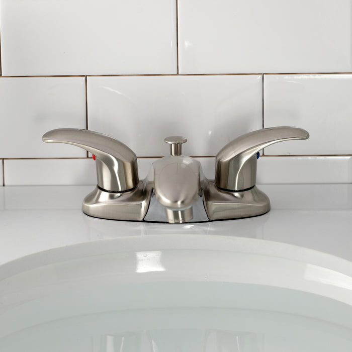 Kingston Tulare KB6628LL - Legacy Double-Handle 3-Hole Deck Mount 4-Inch Centerset Bathroom Faucet with Pop-Up Drain, Brushed Nickel