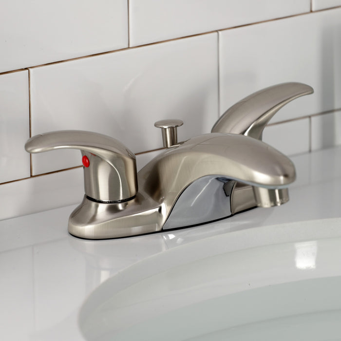 Kingston Tulare KB6628LL - Legacy Double-Handle 3-Hole Deck Mount 4-Inch Centerset Bathroom Faucet with Pop-Up Drain, Brushed Nickel