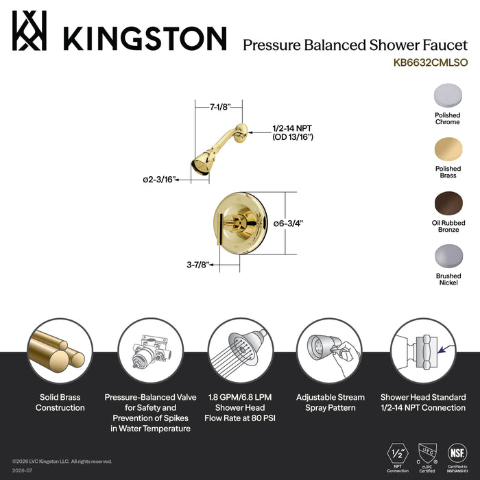Kingston Tulare KB6631CMLSO - Manhattan Single-Handle Pressure Balanced Shower Faucet, Polished Chrome