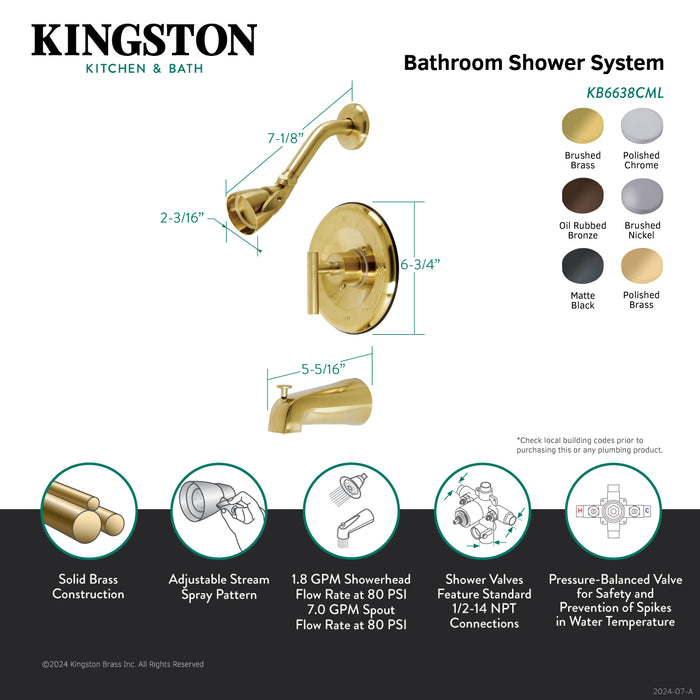 Kingston Sona KB6638CML - Manhattan Single-Handle Pressure Balanced Tub and Shower Faucet, Brushed Nickel