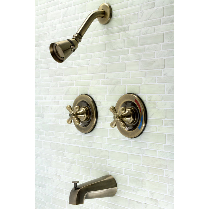 Kingston Heirloom KB663AX - Vintage Double-Handle Pressure Balanced Tub and Shower Faucet, Antique Brass