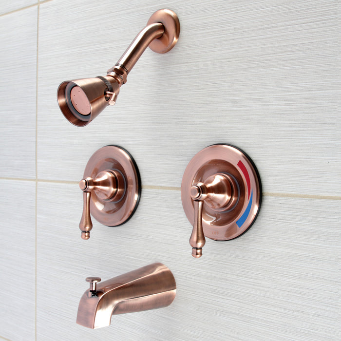 Kingston Heirloom KB666ALAC - Vintage Double-Handle Pressure Balanced Tub and Shower Faucet, Antique Copper