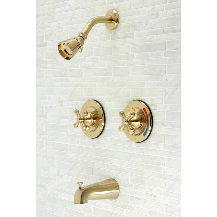 Kingston Heirloom KB667AX - Vintage Double-Handle Pressure Balanced Tub and Shower Faucet, Brushed Brass