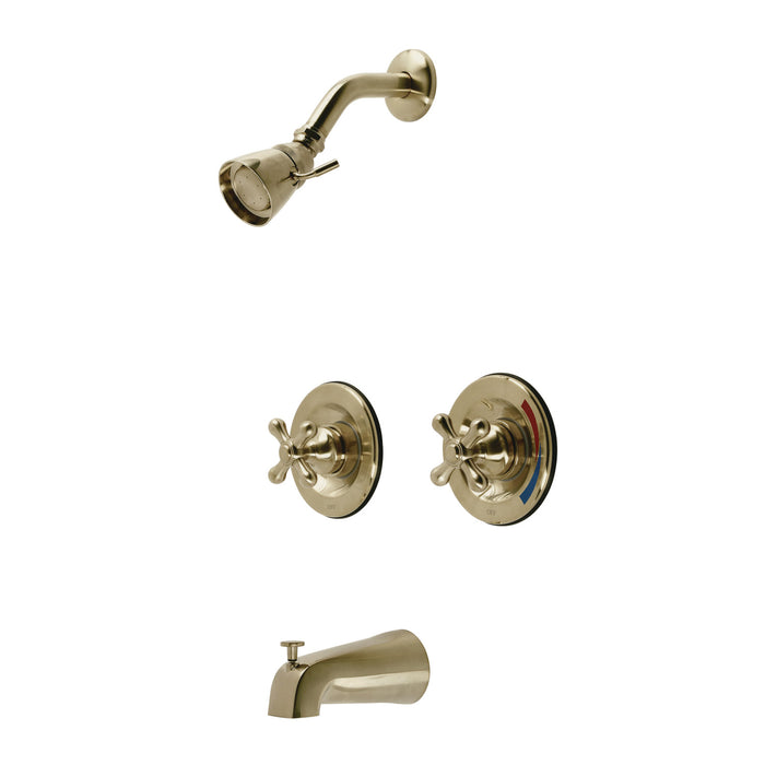 Kingston Heirloom KB667AX - Vintage Double-Handle Pressure Balanced Tub and Shower Faucet, Brushed Brass