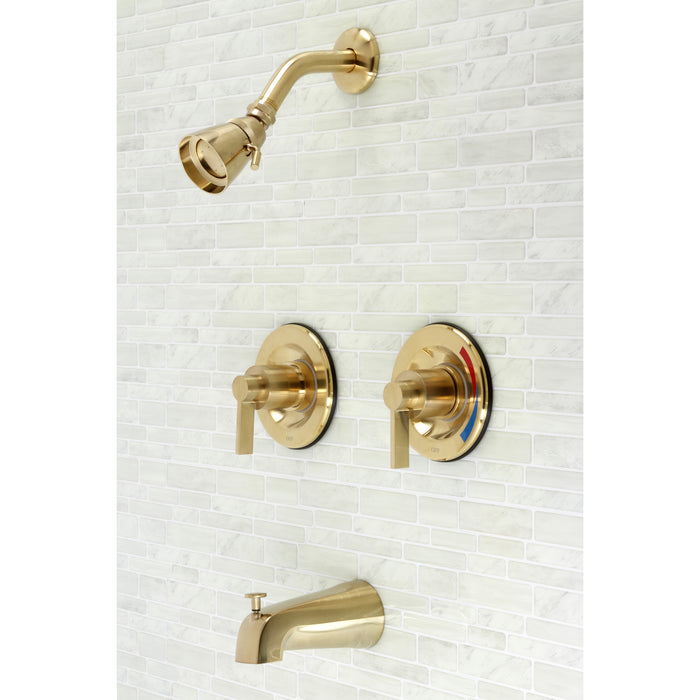 Kingston Sona KB667NDL - NuvoFusion Double-Handle Pressure Balanced Tub and Shower Faucet, Brushed Brass