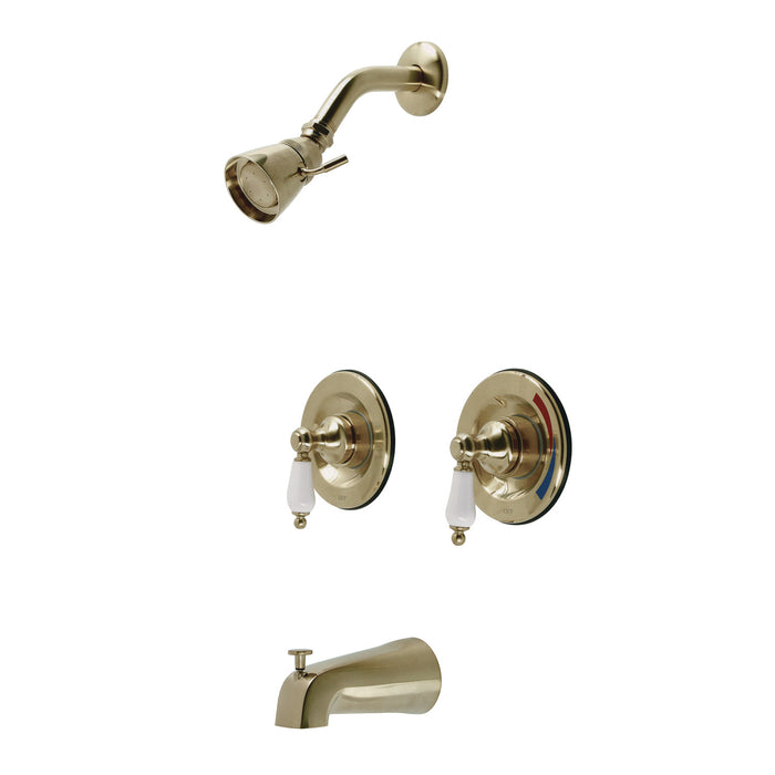 Kingston Heirloom KB667PL - Vintage Double-Handle Pressure Balanced Tub and Shower Faucet, Brushed Brass