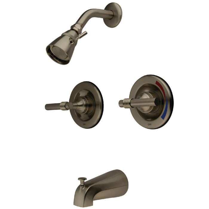 Kingston Tulare KB668ML - Vintage Double-Handle Pressure Balanced Tub and Shower Faucet, Brushed Nickel