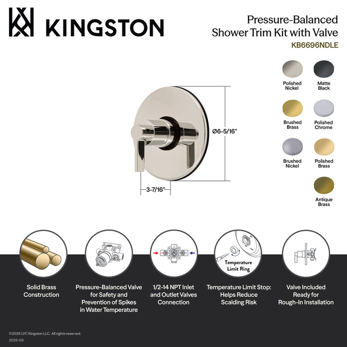 Kingston NuvoFusion KB6690NDLE Single-Handle Pressure Balanced Shower Valve and Trim Set, Matte Black (Valve Included)