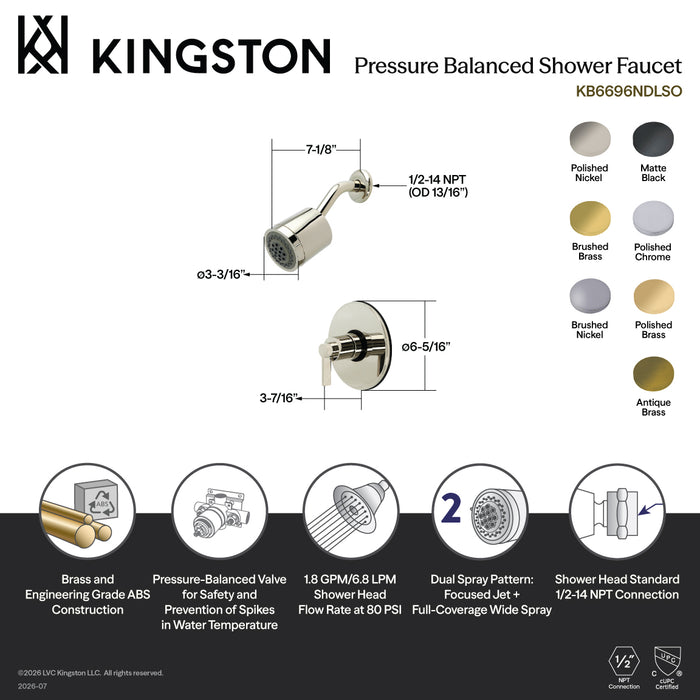 Kingston NuvoFusion KB6698NDLSO Single-Handle Pressure Balanced Shower Faucet, Brushed Nickel