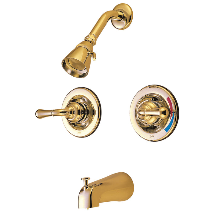 Kingston Tulare KB672 - Magellan Double-Handle Pressure Balanced Tub and Shower Faucet, Polished Brass