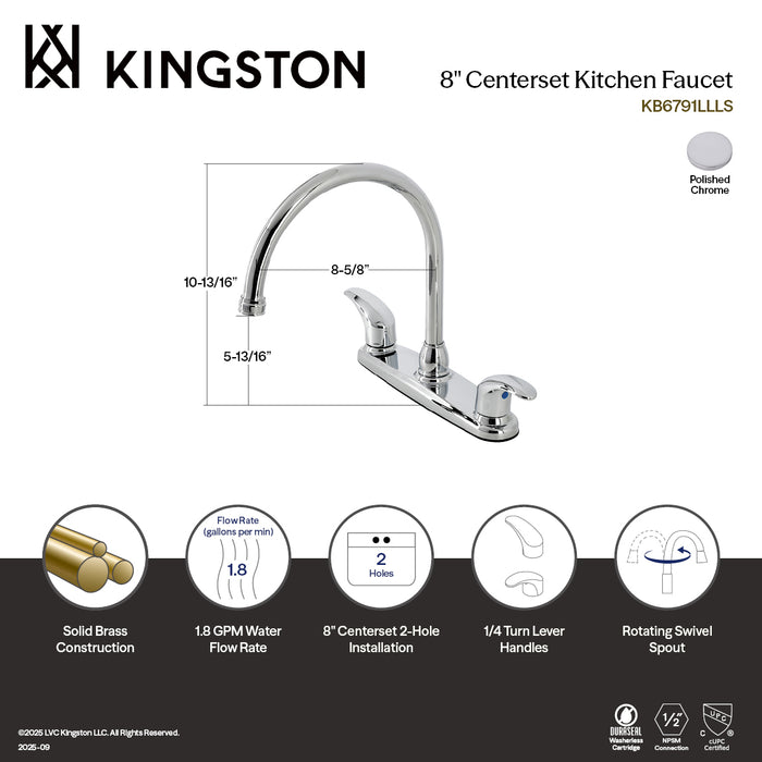 Kingston Tulare KB6791LLLS - Legacy Two-Handle 2-Hole 8" Centerset Kitchen Faucet, Polished Chrome